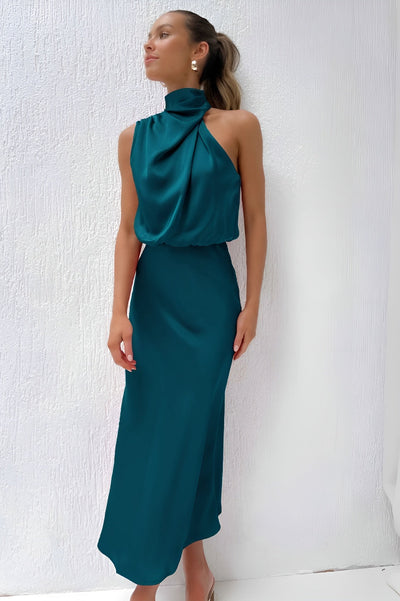 Olivia™ | Robe longue en satin dos nu