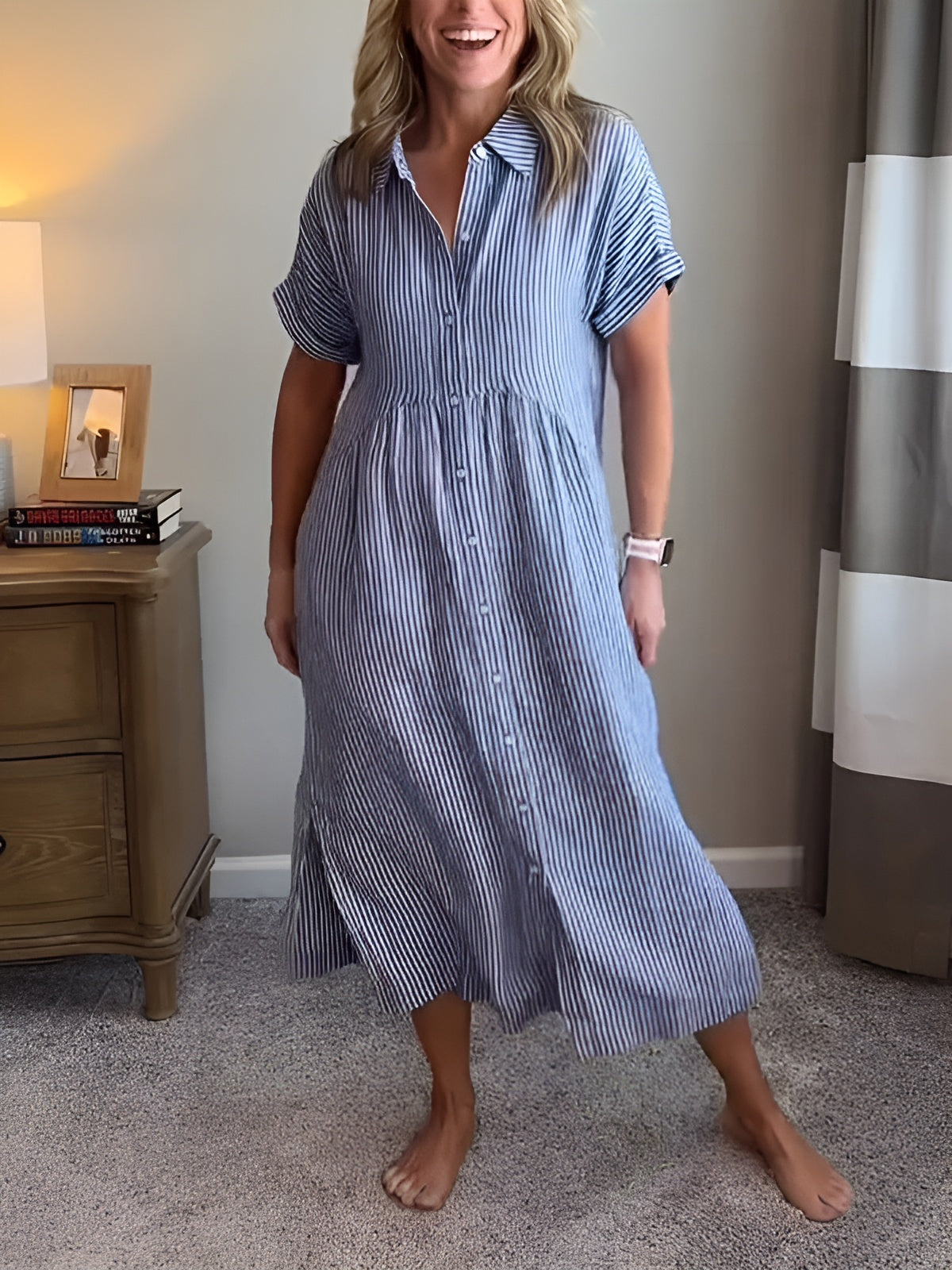 Auralie™ | Robe Chemise Rayée à Coupe Décontractée avec Poches Latérales