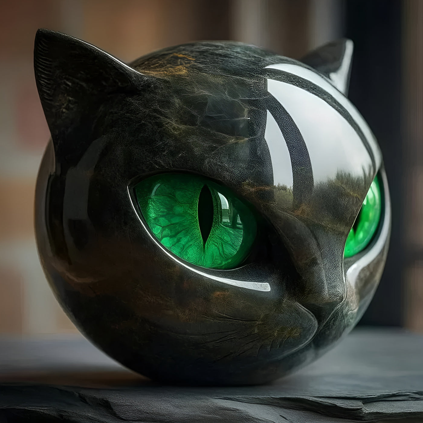 Sabine™ | Sculpture mystique de tête de chat noir