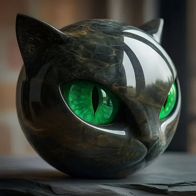 Sabine™ | Sculpture mystique de tête de chat noir