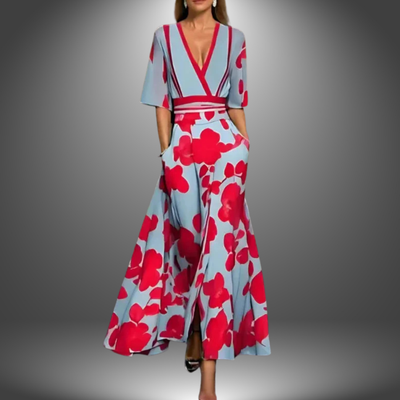 Roxane  | Elegante maxivestido floral con cuello en V