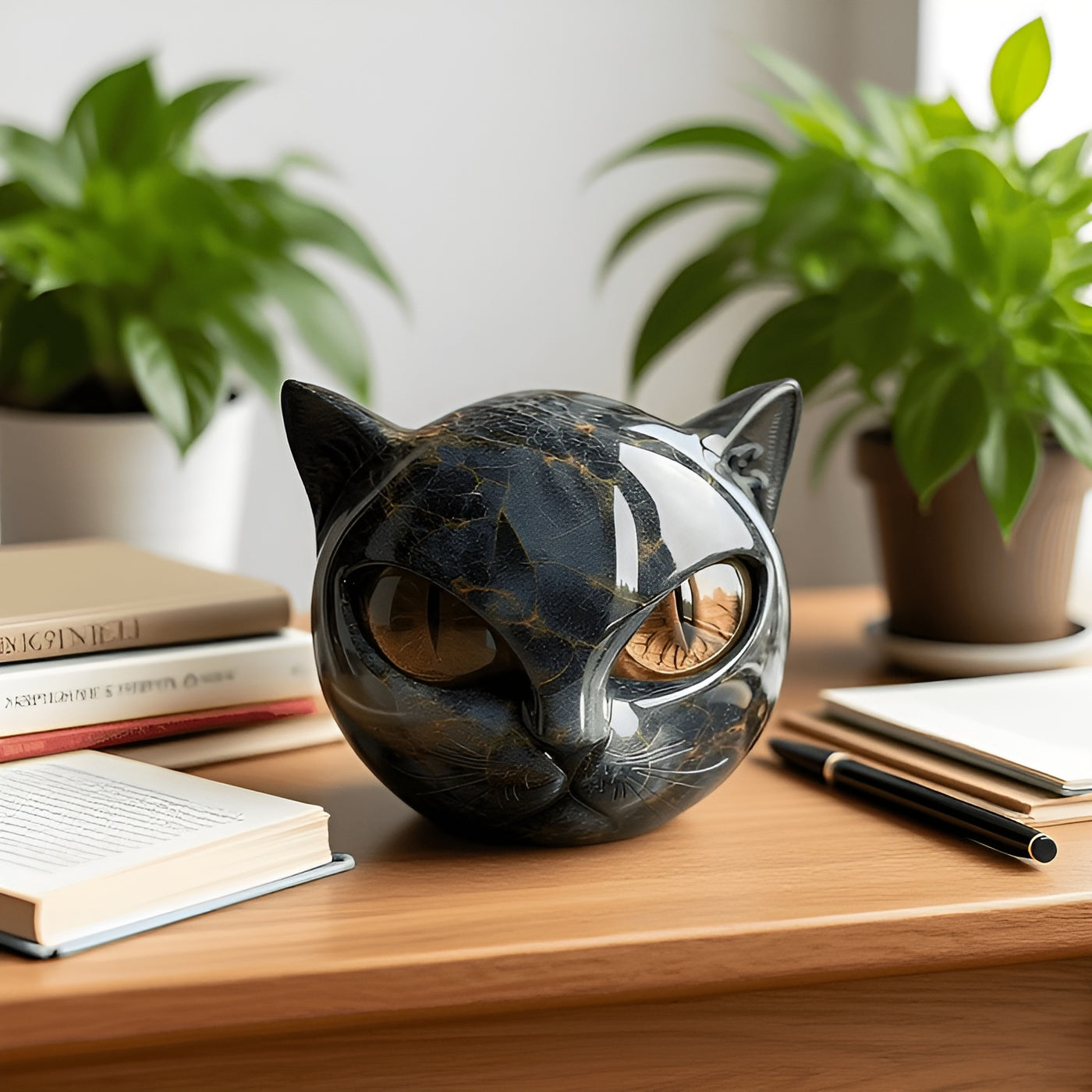 Sabine™ | Sculpture mystique de tête de chat noir