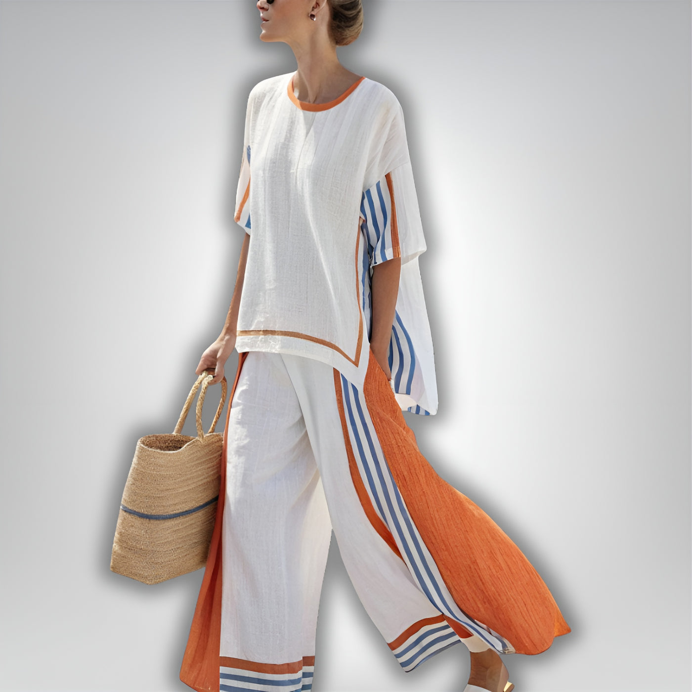 Zoé™ | Ensemble ample à rayures ethniques en lin et bambou
