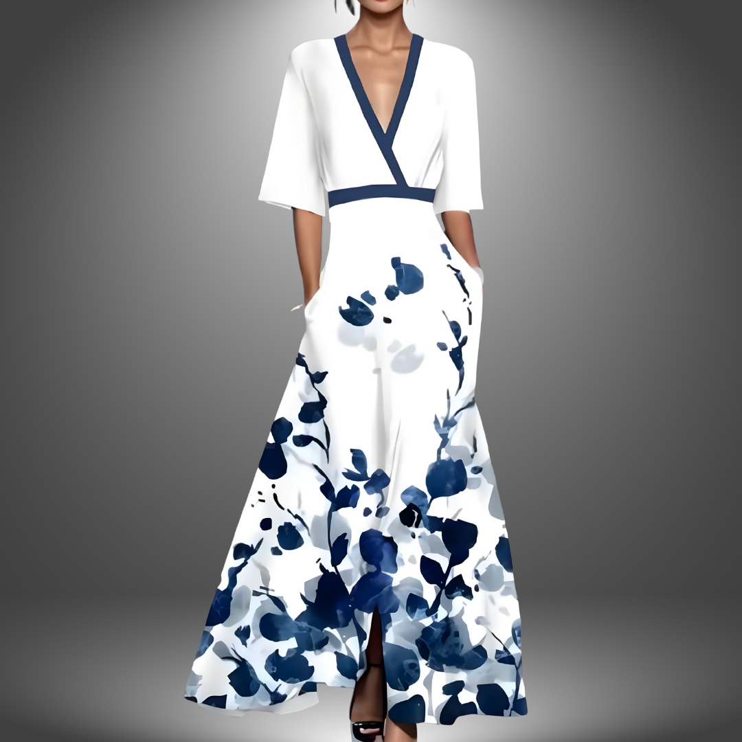 Roxane  | Elegante maxivestido floral con cuello en V
