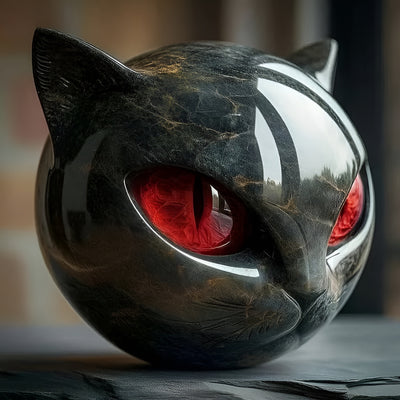 Sabine™ | Sculpture mystique de tête de chat noir