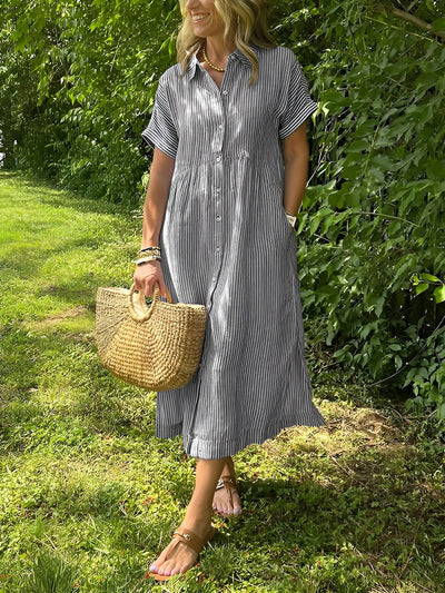 Auralie™ | Robe Chemise Rayée à Coupe Décontractée avec Poches Latérales