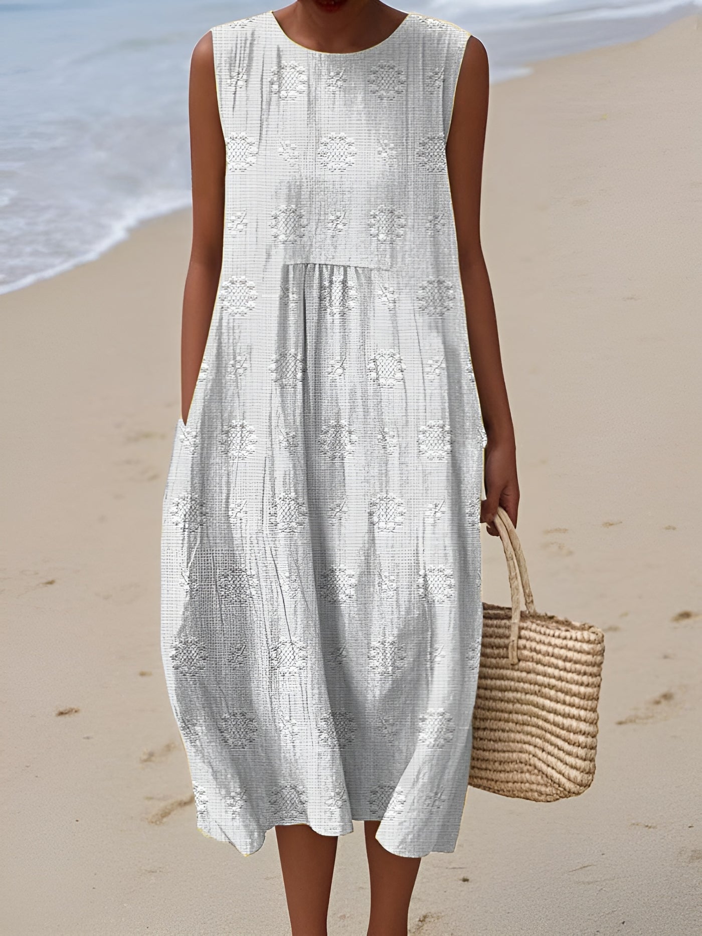 Caroline | Robe élégante en coton sans manches avec poches