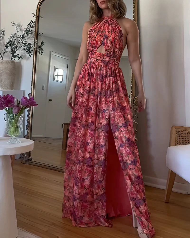 Méliane™ | Robe Longue Dos Nu à Imprimé Fleuri