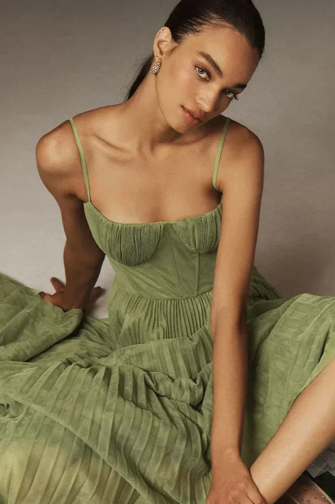 Laurette™ | Robe Midi Plissée en Tulle