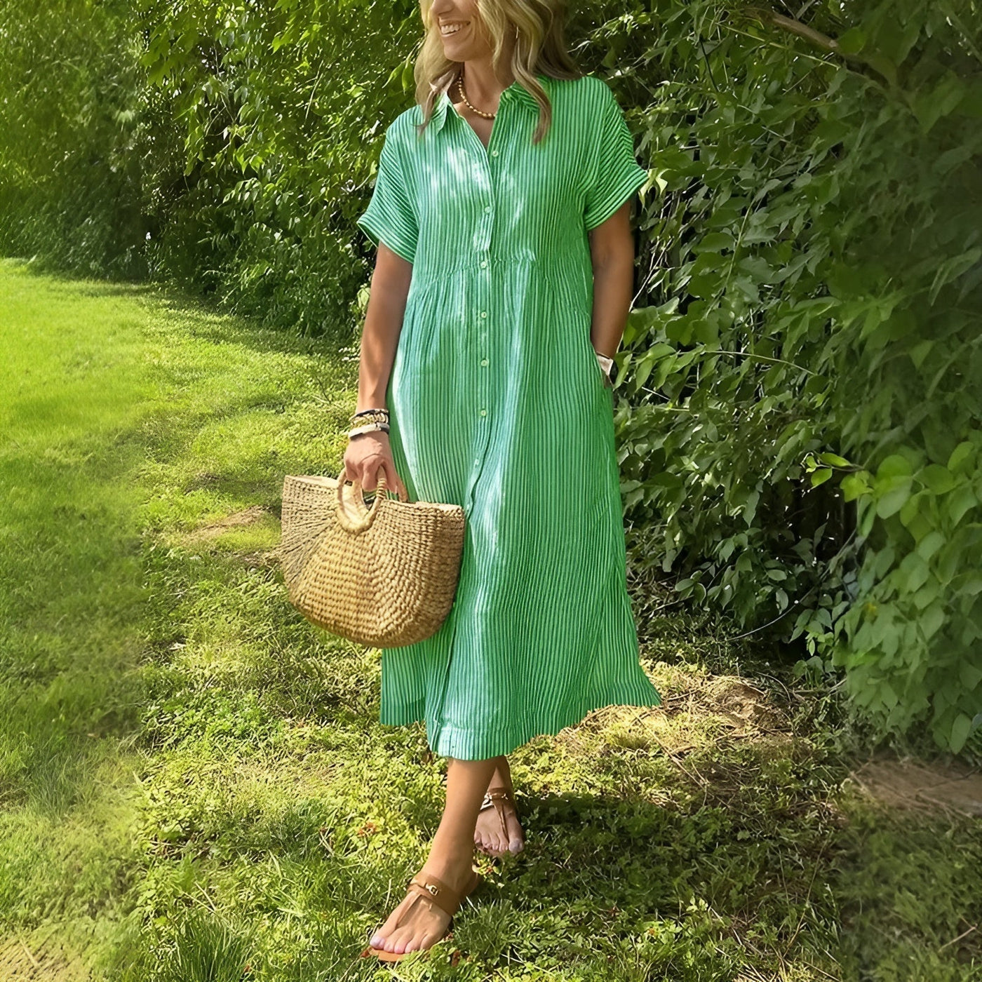 Auralie™ | Robe Chemise Rayée à Coupe Décontractée avec Poches Latérales