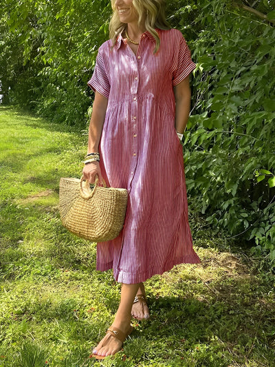 Auralie™ | Robe Chemise Rayée à Coupe Décontractée avec Poches Latérales
