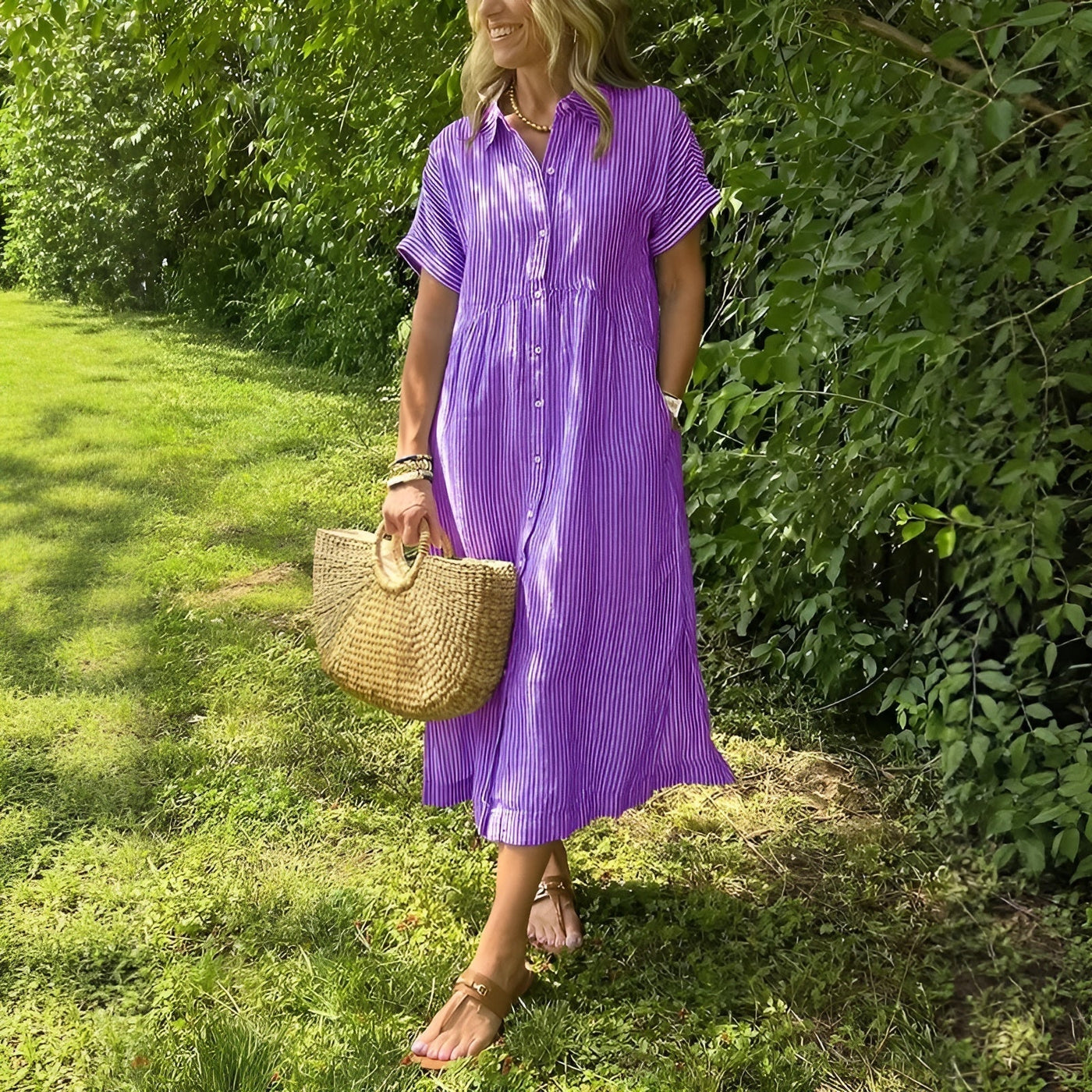 Auralie™ | Robe Chemise Rayée à Coupe Décontractée avec Poches Latérales