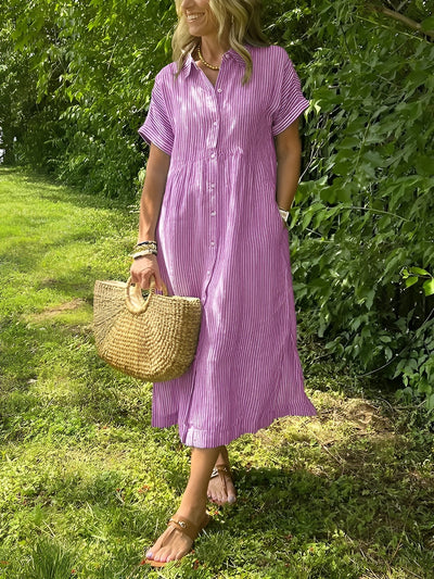 Auralie™ | Robe Chemise Rayée à Coupe Décontractée avec Poches Latérales