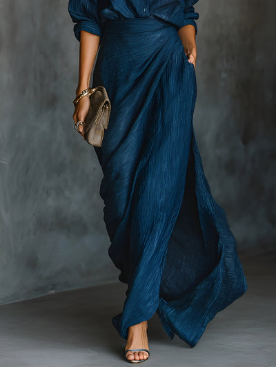 Violette™ | Ensemble élégant chemise et jupe longue