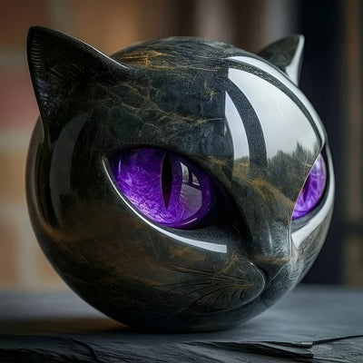 Sabine™ | Sculpture mystique de tête de chat noir