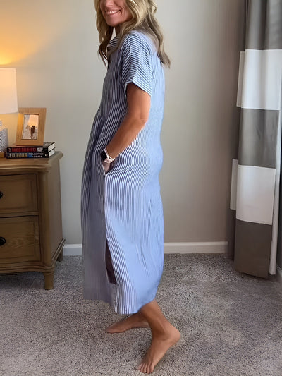 Auralie™ | Robe Chemise Rayée à Coupe Décontractée avec Poches Latérales
