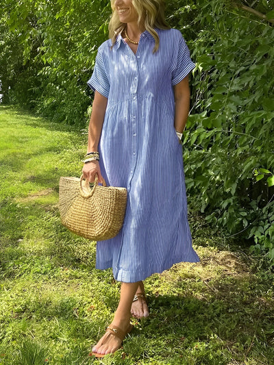 Auralie™ | Robe Chemise Rayée à Coupe Décontractée avec Poches Latérales