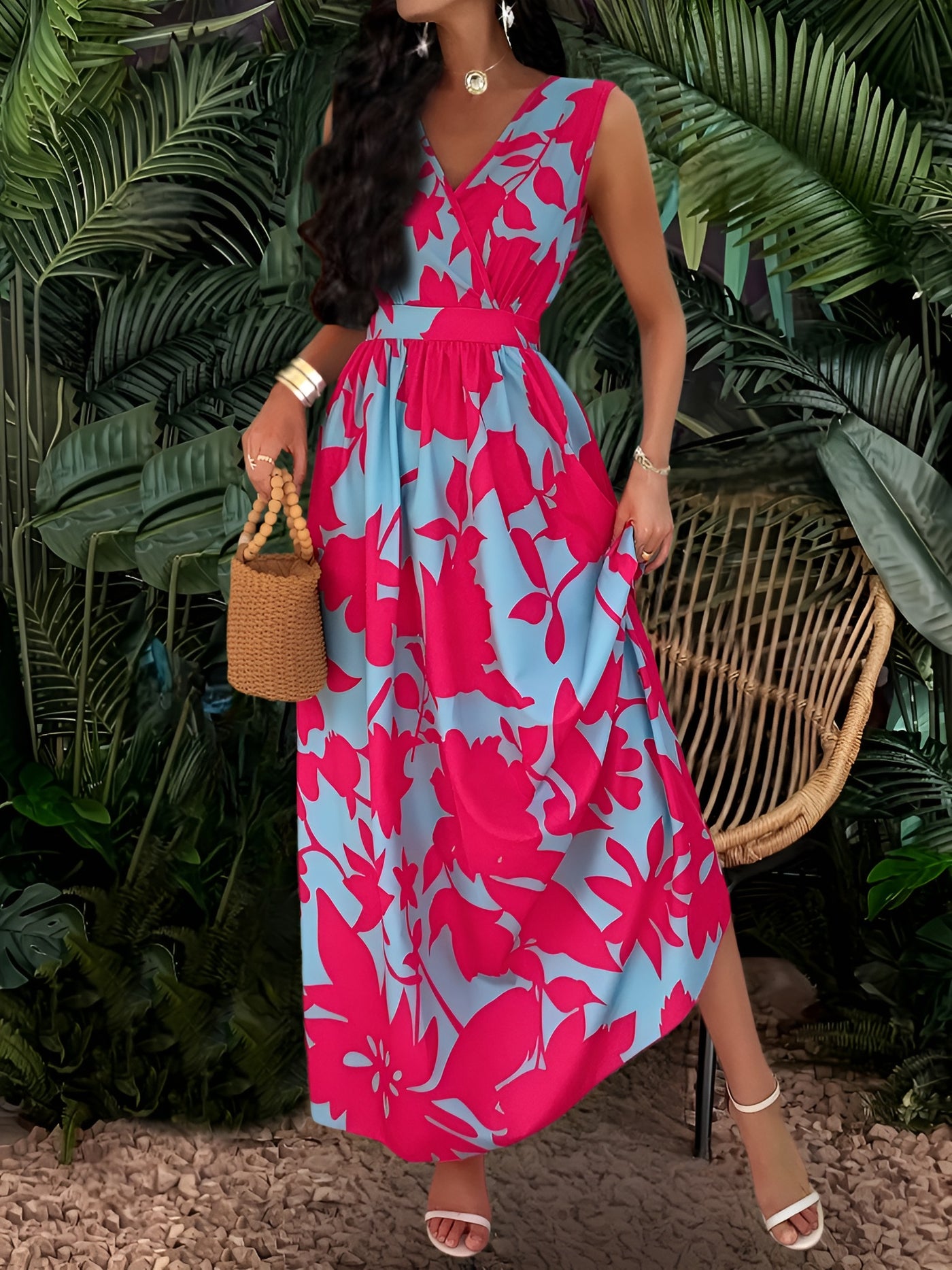 Zoé™ | Robe longue plissée tropicale