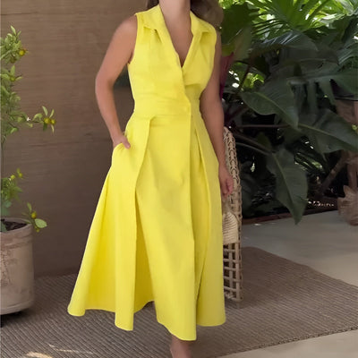 Esther™ | Robe mi-longue élégante à col en V