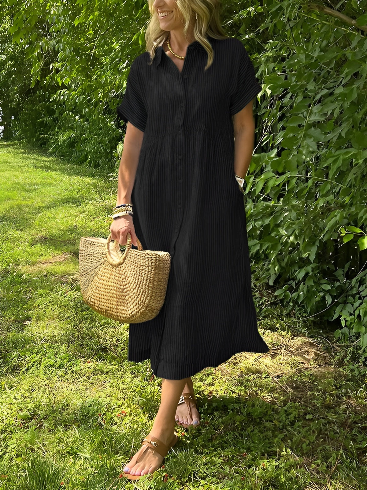 Auralie™ | Robe Chemise Rayée à Coupe Décontractée avec Poches Latérales