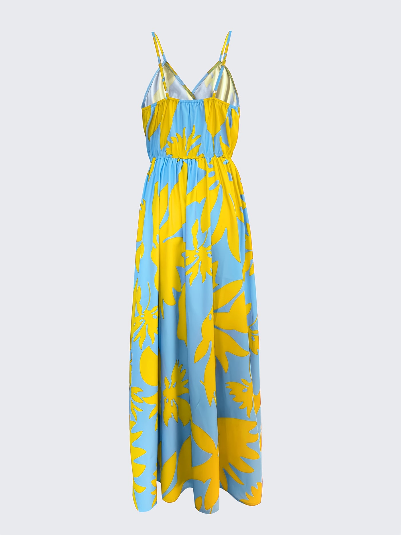 Elegant Floral Print V-Neck Maxi Dress for Women - Sleeveless, Pleated, Light Blue with Pink Floral Pattern, Perfect for Spring/Summer Vacations, Beach Attire|Vneck Elegance|Polyester Fabric, Cute Dresses