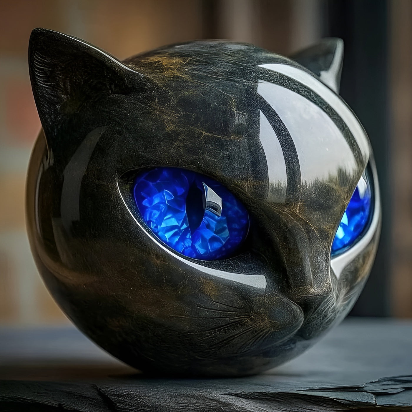 Sabine™ | Sculpture mystique de tête de chat noir