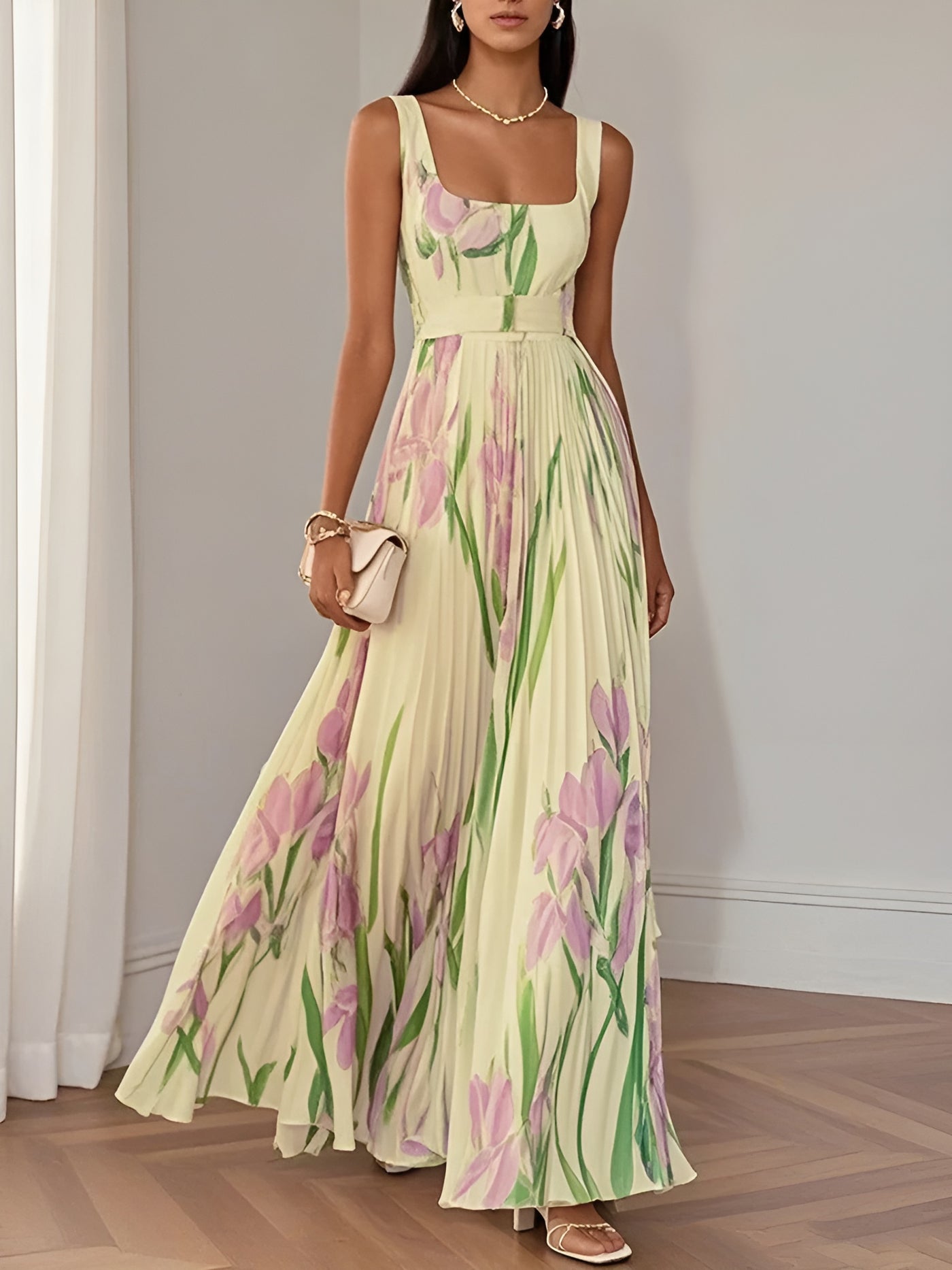 Clara™ | Robe longue plissée à fleurs élégante pour femme