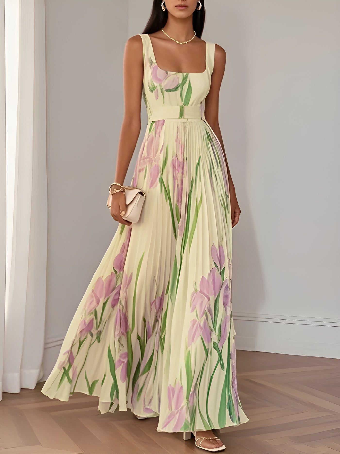 Clara™ | Robe longue plissée à fleurs élégante pour femme