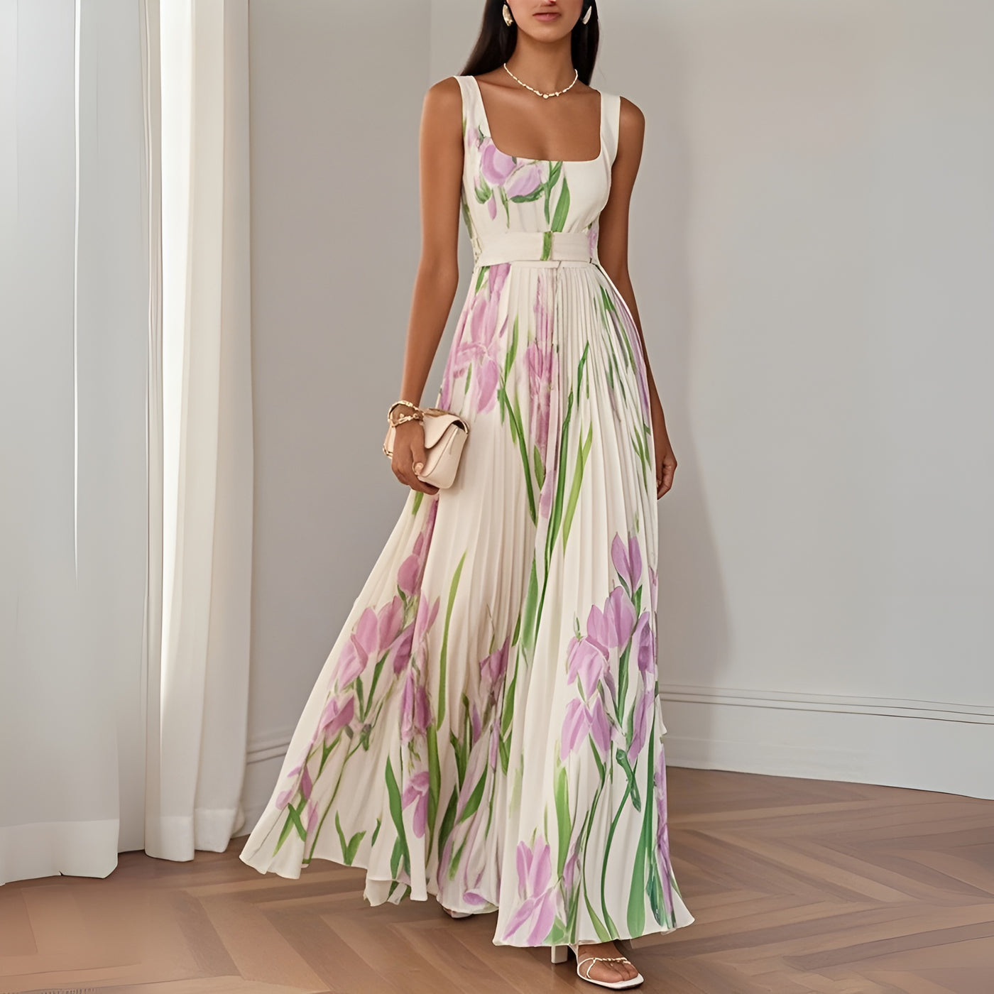 Clara™ | Robe longue plissée à fleurs élégante pour femme