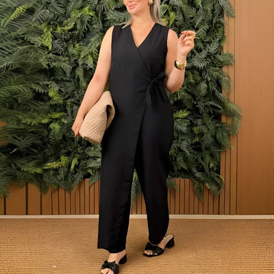 Énora™ | Combinaison Élégante à Col en V avec Ceinture Nœud