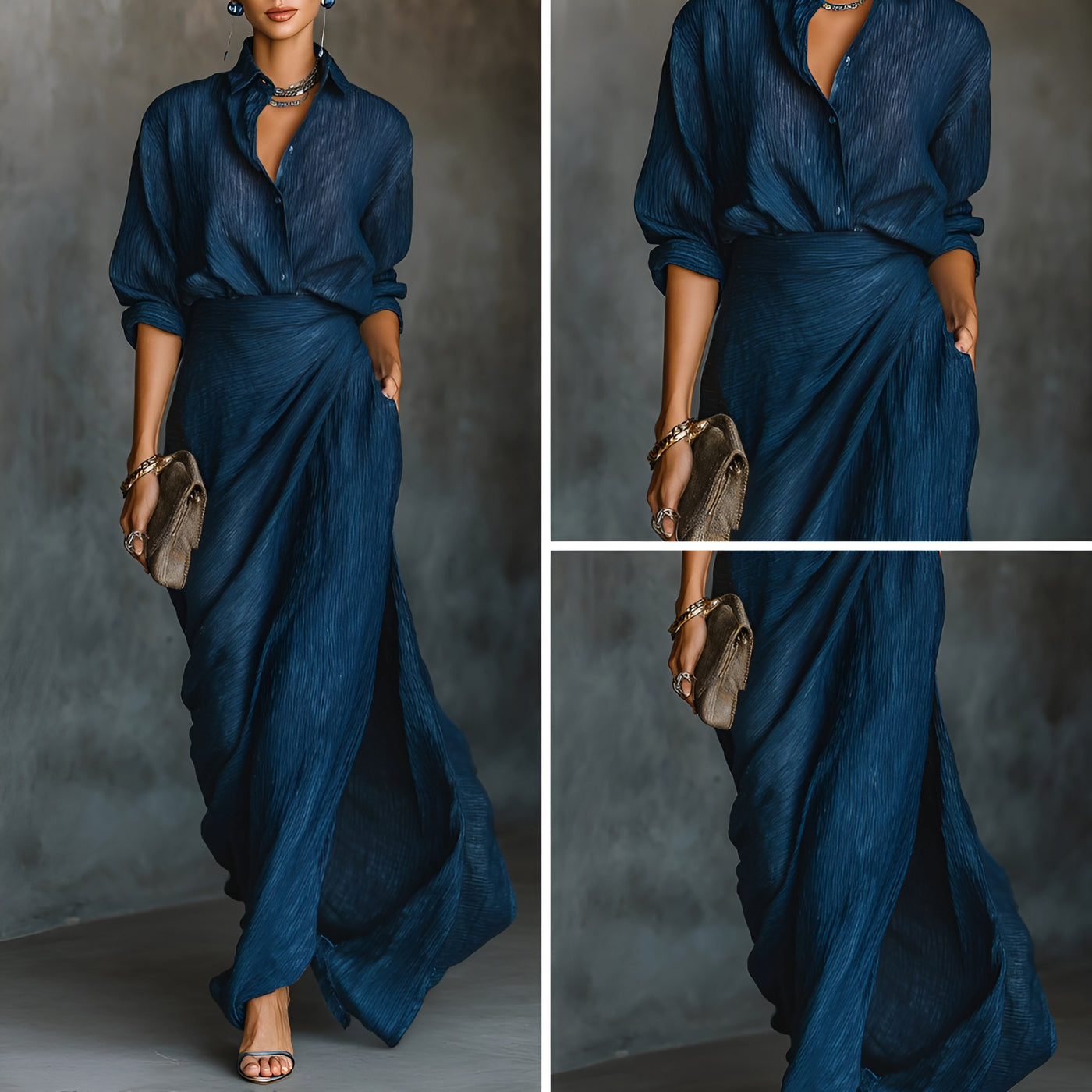 Violette™ | Ensemble élégant chemise et jupe longue